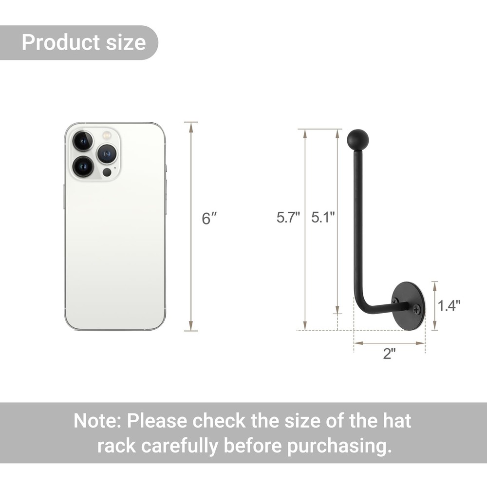 Dahey Hat Organizer for Baseball Caps, 2 Pcs Rack Wall Mount Small, Black