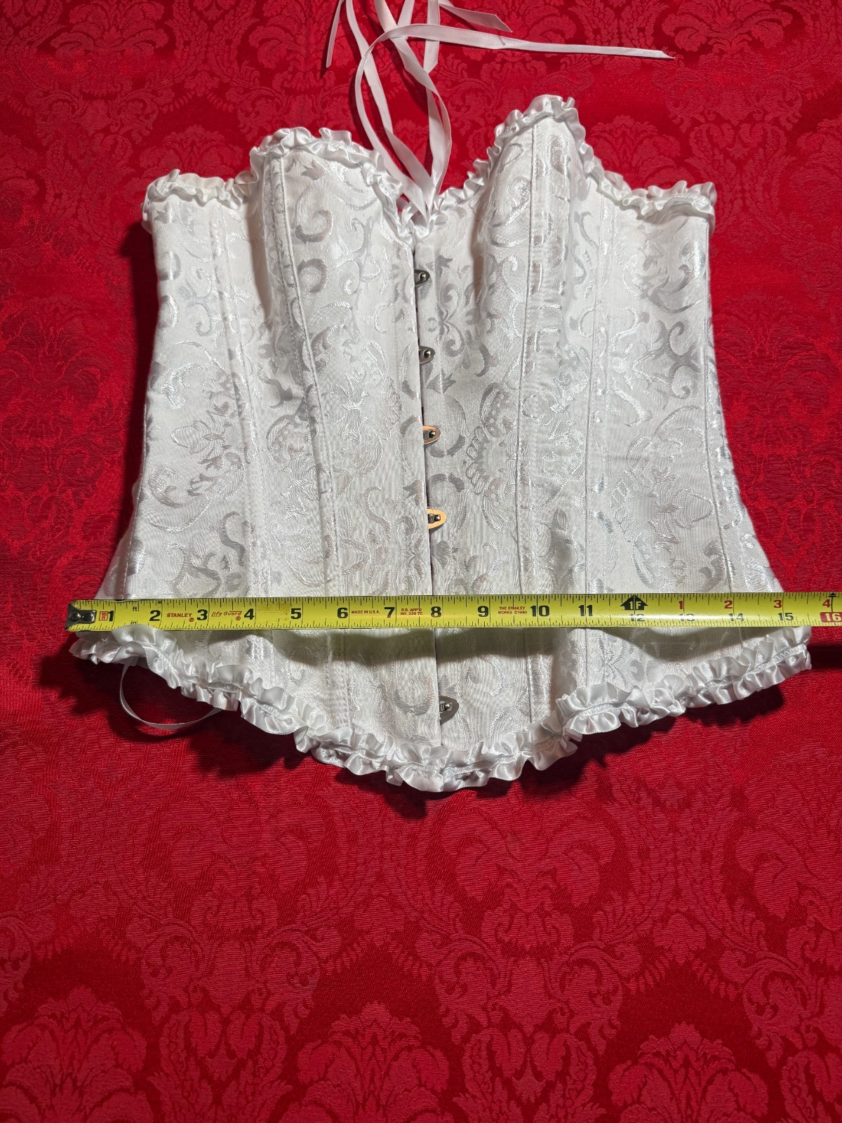 Sexy Satin White Lace Up Bustier Overbust Boned Corset Lingerie Women's Size M