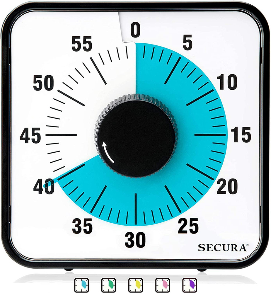Secura 60-Minute Visual Countdown Timer, 7.5-Inch Oversize Classroom Visual Time