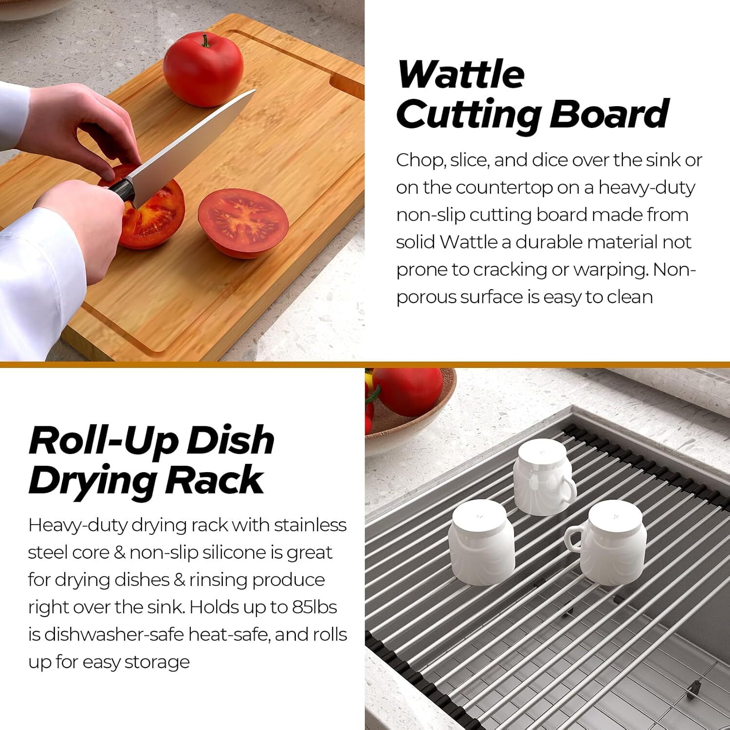 TECASA 36'' Workstation Kitchen Sink Stainless Steel Single Bowl 16 Gauge - USED