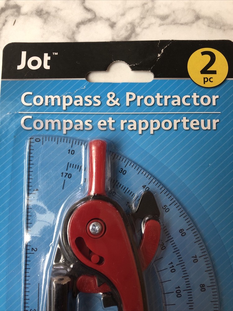 Jot Compass & Protractor Set Red Math Geometry 2 Piece School Supply NEW