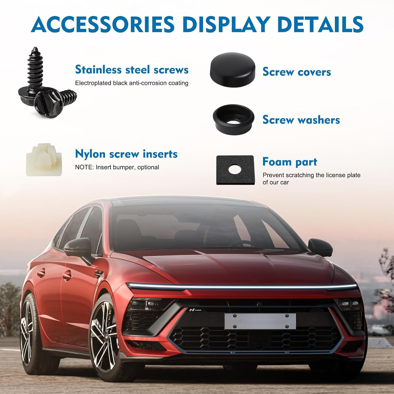 8 Black License Plate Screws Stainless Steel Bolts Caps Car Dealer Fasteners Kit