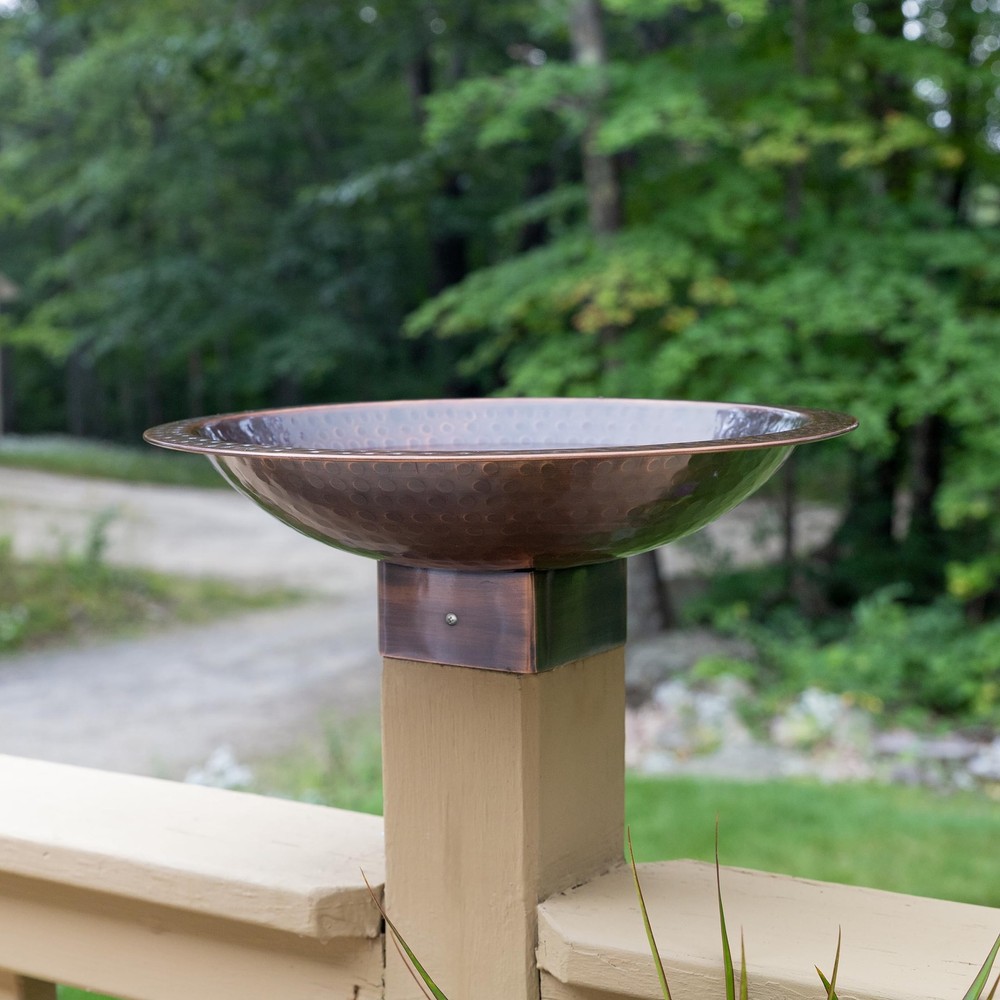 14" Hammered Copper Birdbath for 4x4 Post