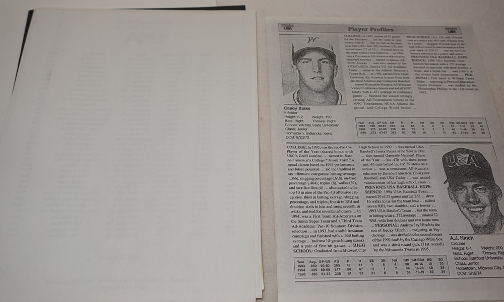 1995 USA Baseball Team Tour Program Brochure Folder Original Papers Lot