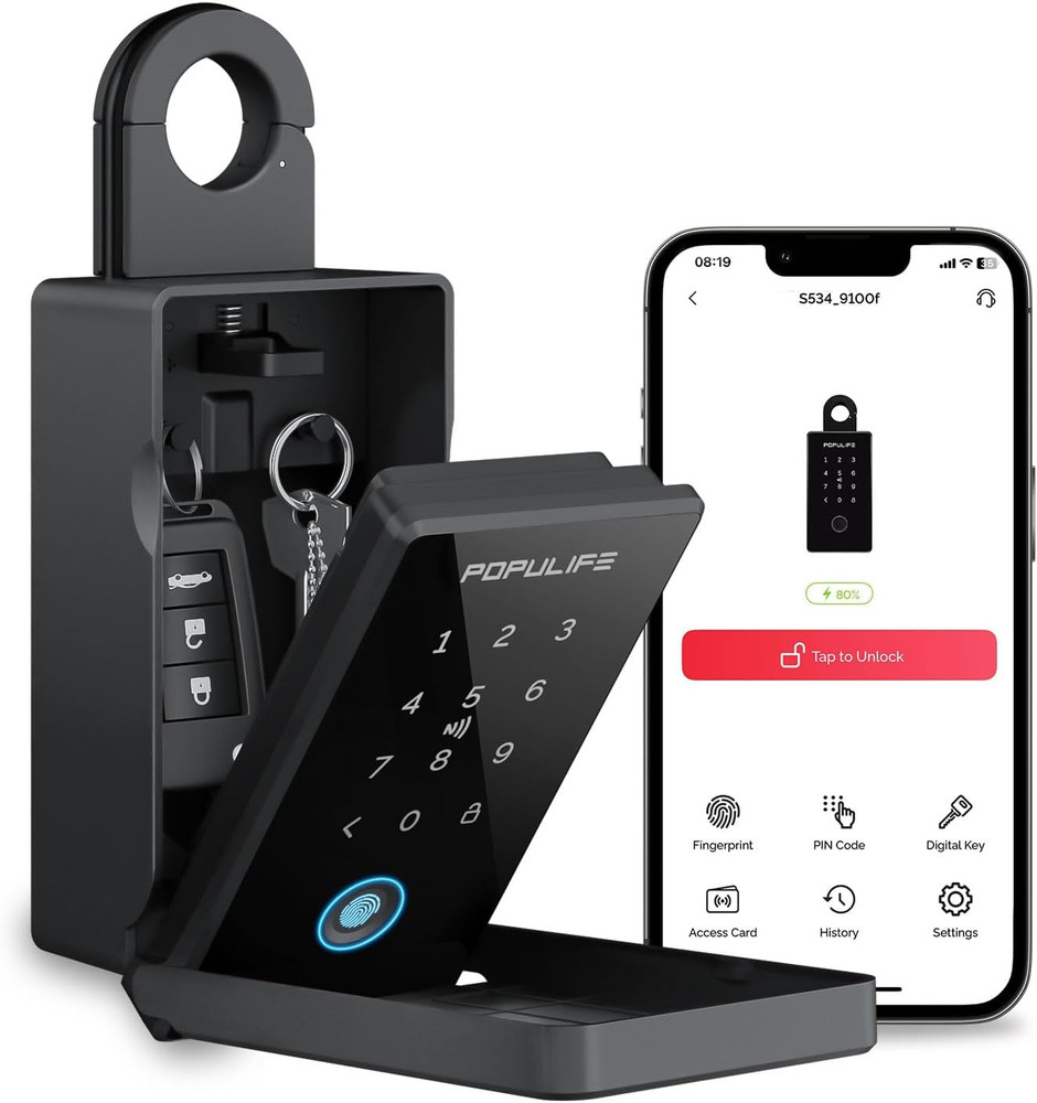 Smart Fingerprint Lock Box for Keys with Code, Wireless Remote Access Key Lock B
