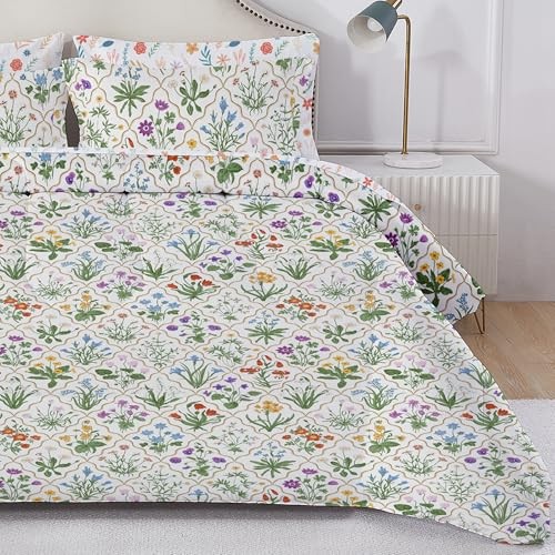 Floral Comforter Set with Sheets, 7 Piece King Flower - Green Patchwork Leaf