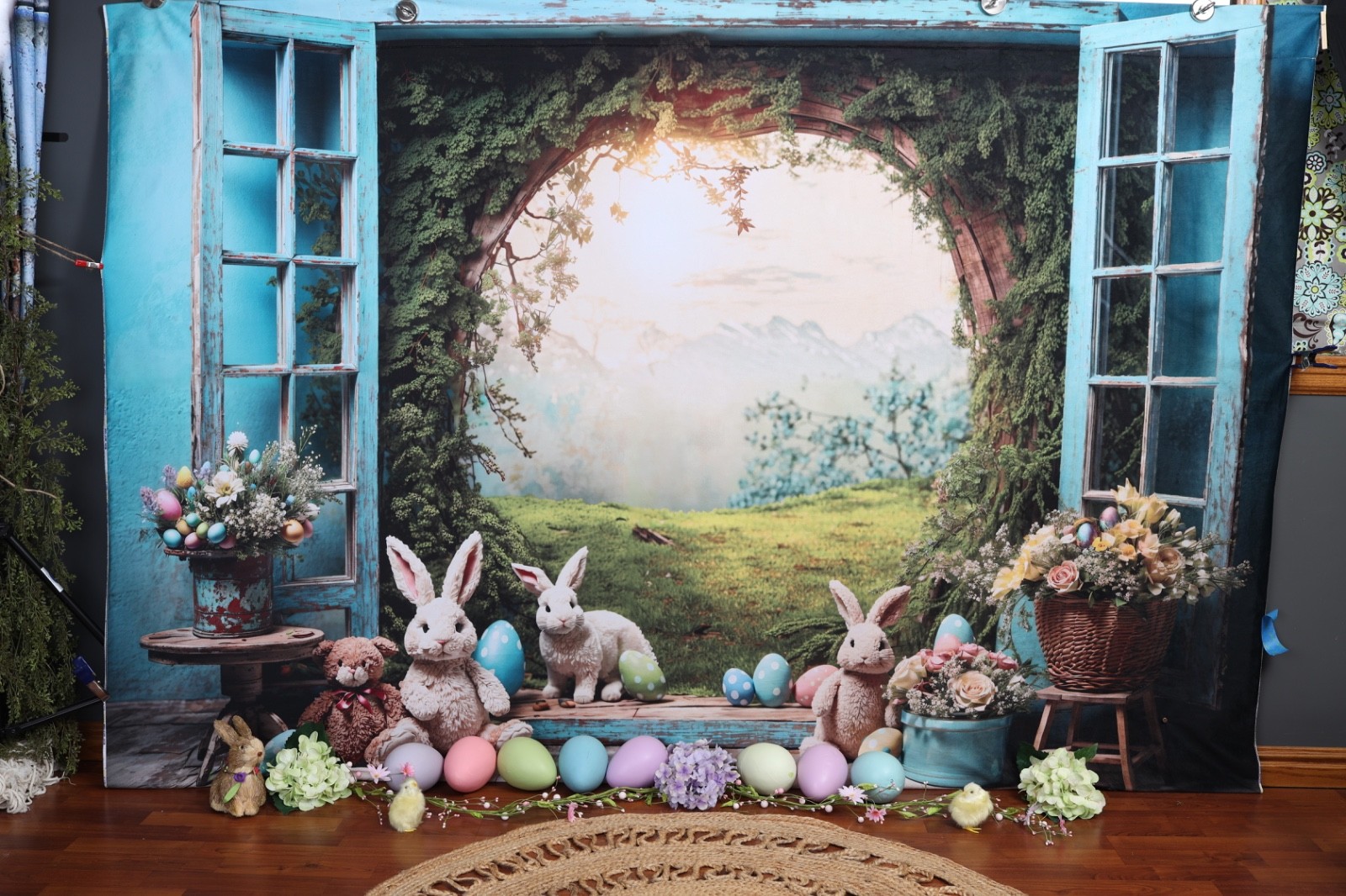 Kate Easter bunny window view photo backdrop for photography