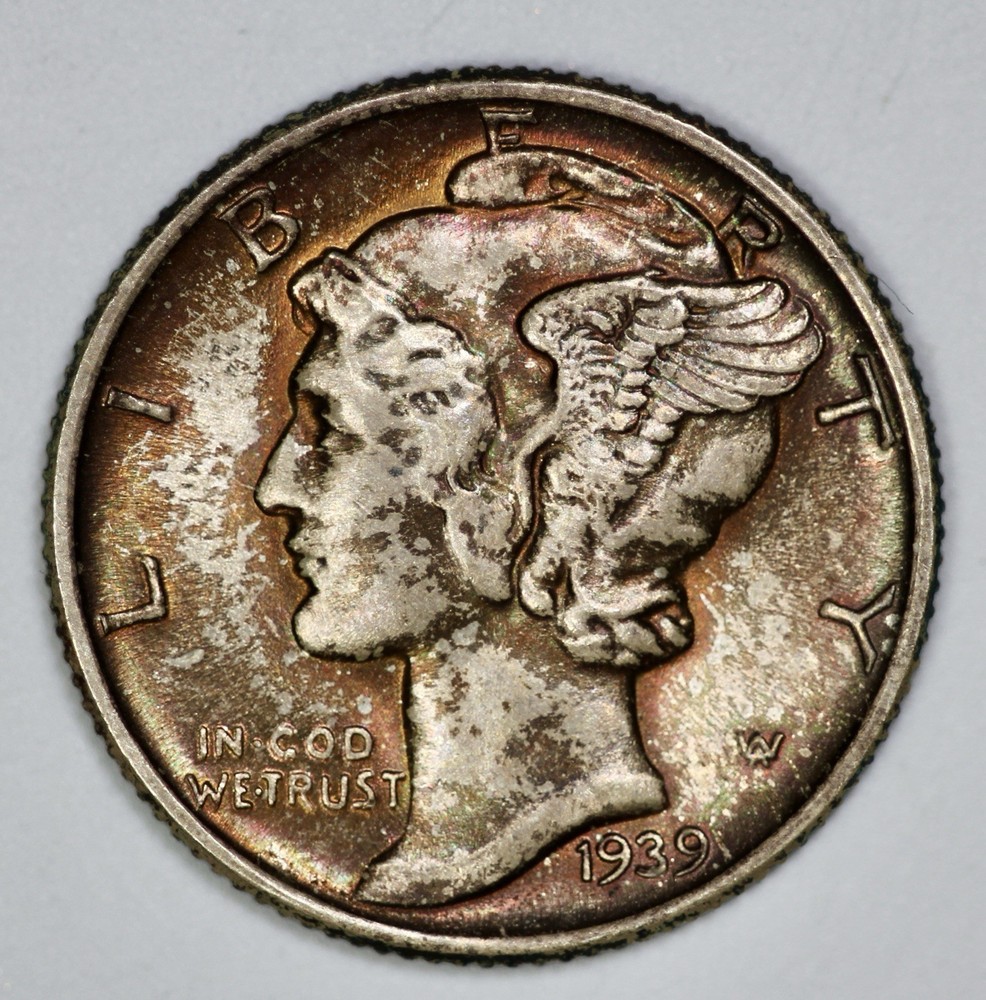 1939 Mercury 10c Silver Dime GEM UNC Toned