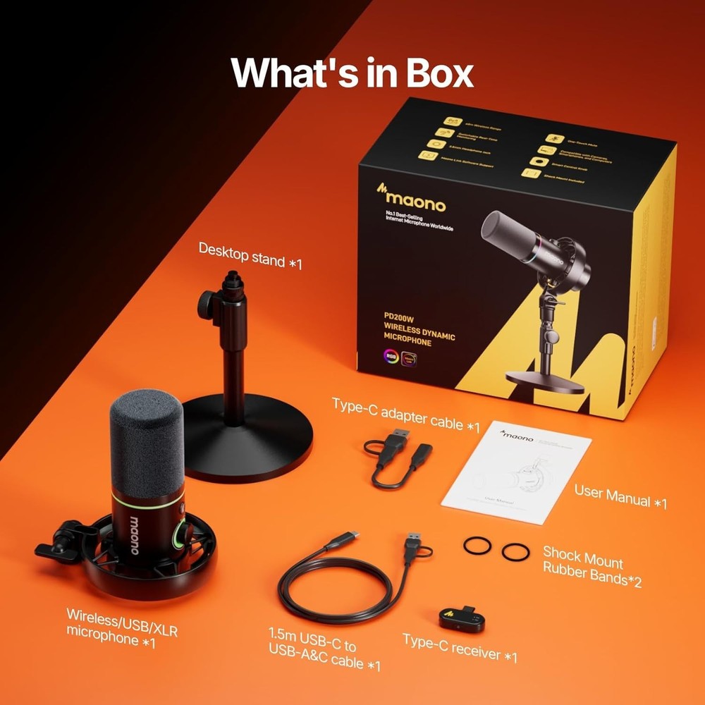 MAONO PD200W Hybrid Wireless Podcast Microphone for PC