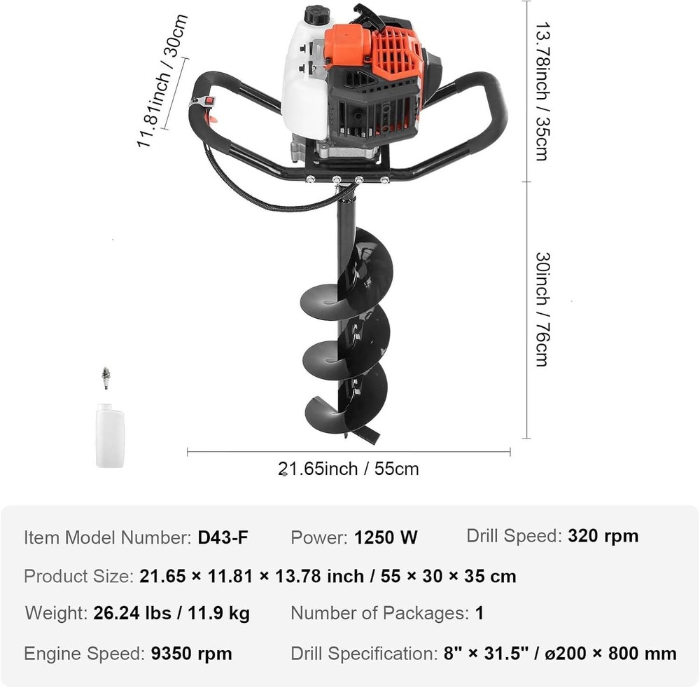 Reliable 1250W Post Hole Digger with Complete Accessory Kit for Garden Projects
