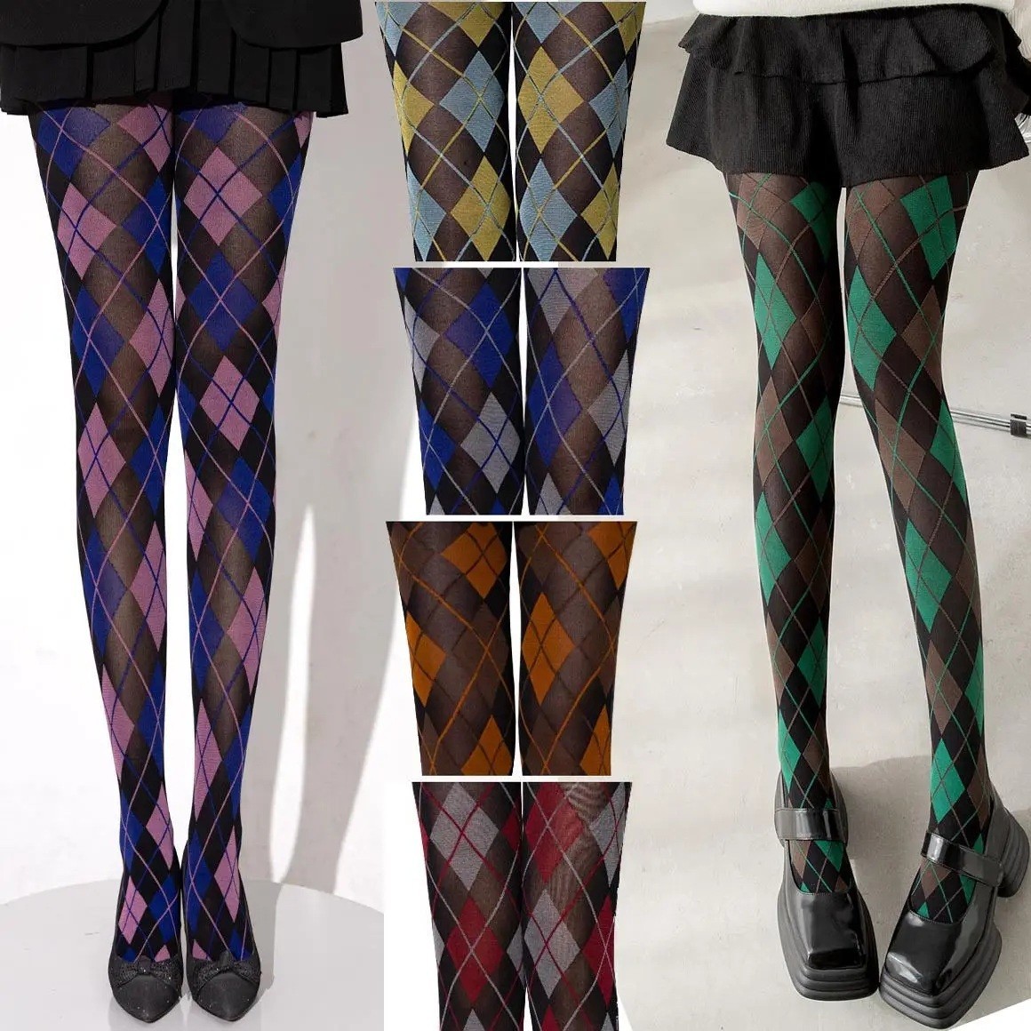 NEW WOMEN'S ARGYLE CHECK TARTAN RHOMBUS PLAID KNIT TIGHTS PANTYHOSE STOCKINGS