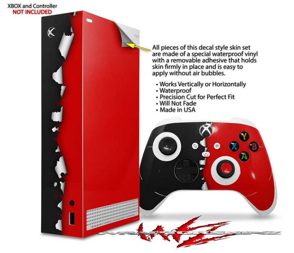 Skins XBOX Series S Console Controller Ripped Colors Black Red