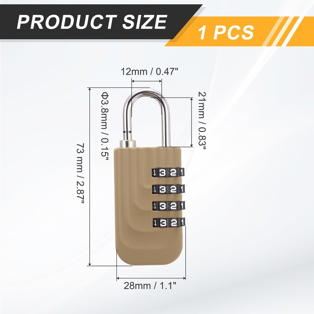 Resettable 4 Digit Combination Lock Code Padlock, Brown (73 x 28mm)