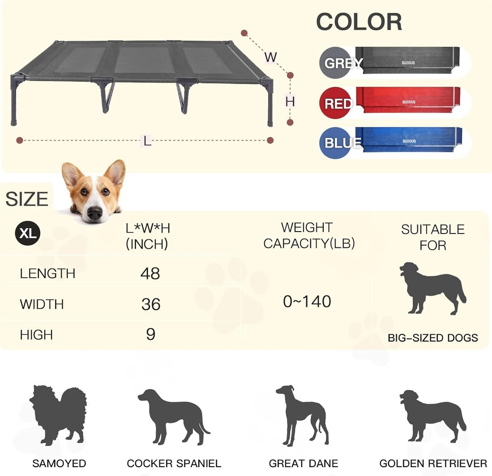 Suddus Elevated Dog Bed Replacement Parts Package - Raised 词·, Black