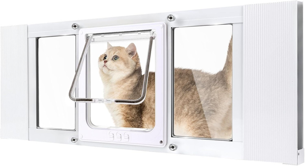 Cat Door for Window,3Min No-Damage Quick Install, Fits 31"-36" Width Windows, No