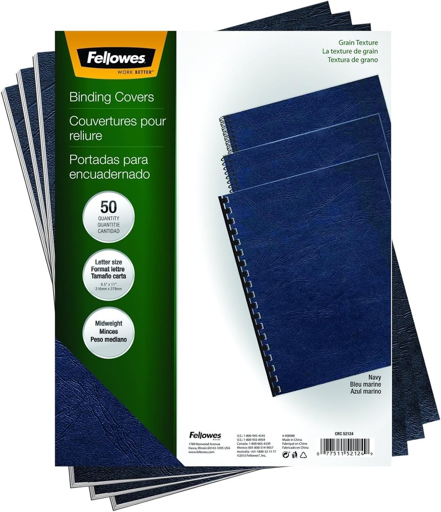 Classic Grain Textured Navy Binding Covers (50-Pack) - Enhance Your Documents