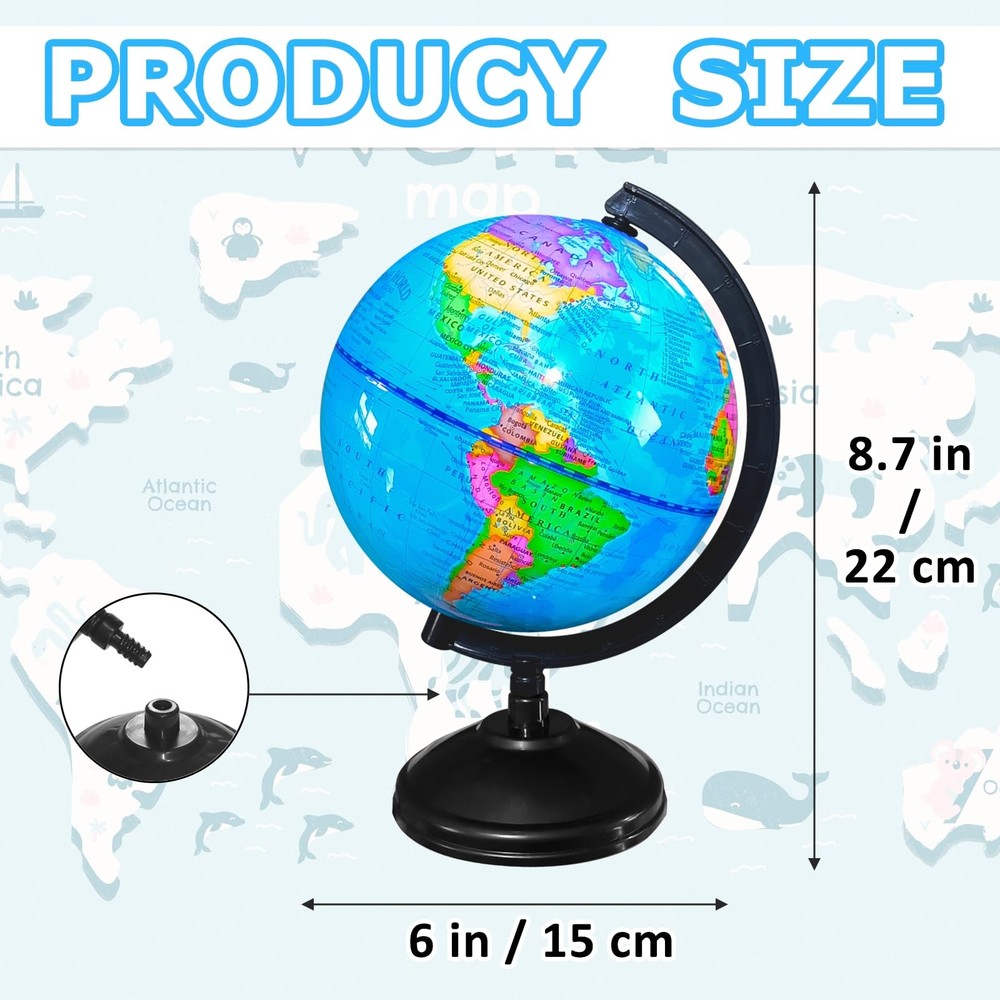 WORLD GLOBE EARTH Map Rotating Geography Ocean Classroom Learning Desktop 6...