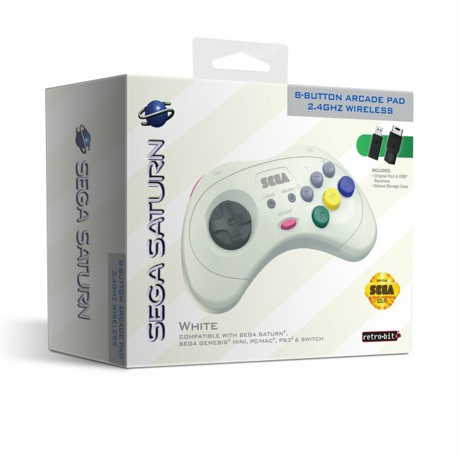 Retro-Bit 2.4 GHz Wireless Controller 8-Button Sega Saturn, Genesis Mini White