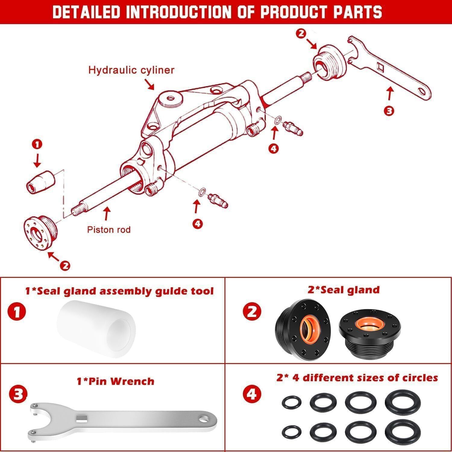 Front Mount Hydraulic Steering Cylinder Seal Kit for SeaStar HC5345 HS5157