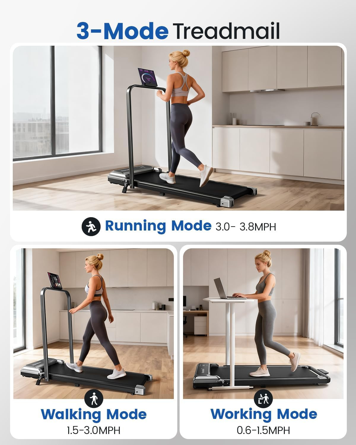 Walking Pad Treadmill with Handle Bar and Adjustable Incline, Compact Portable T