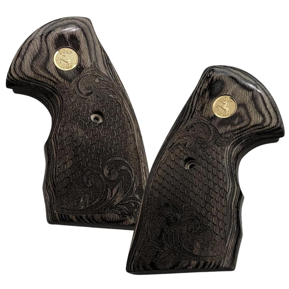 Colt Python Grips Black Rosewood Scroll & Scales Gold Colt Medallion