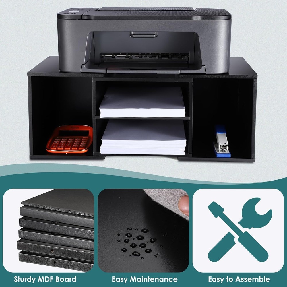 Large Printer Stand Adjustable Printer Table W/ Storage 2-Tier Printer Riser