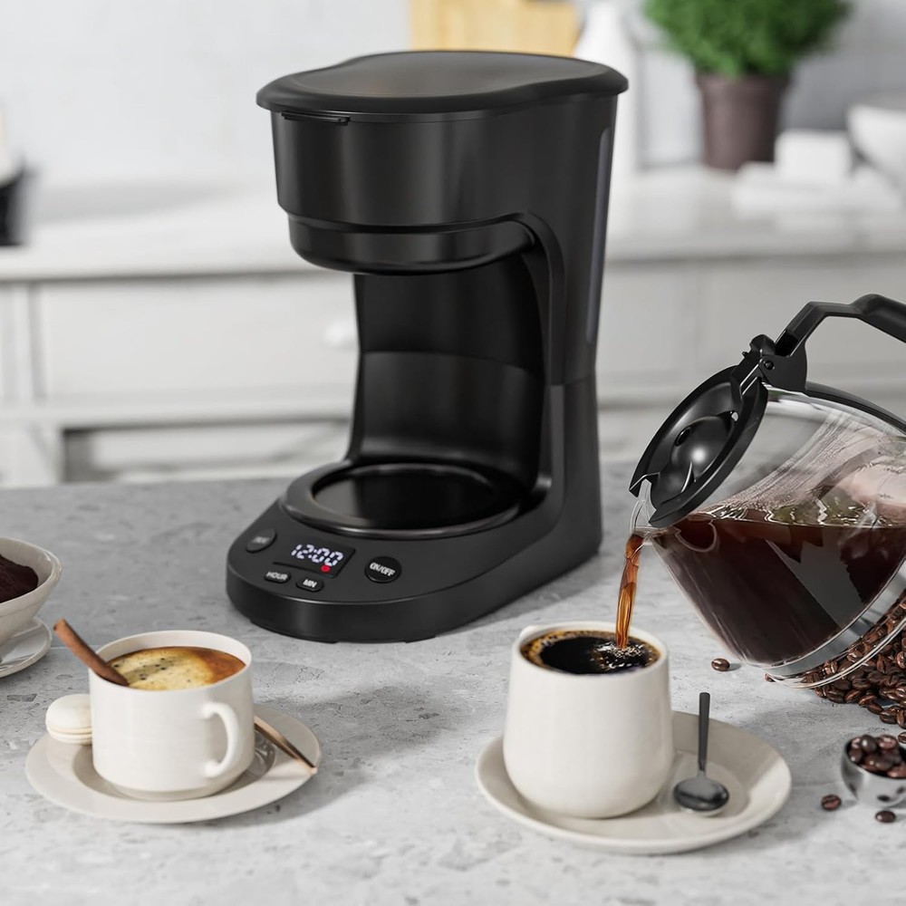 5 Cup Drip Coffee Maker, Portable Coffee Machine with Programmable Timer, Cof...
