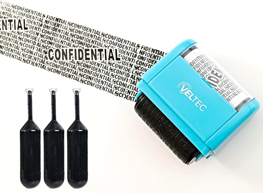 ID Protector Ink Roller - Identity Theft Protection Roller Stamp Set Blue, St...