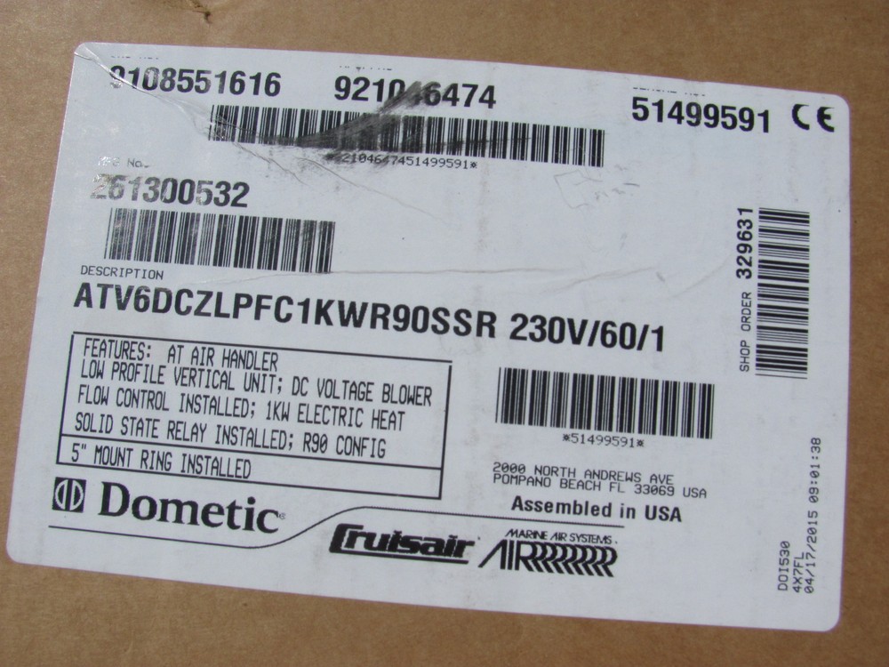 DOMETIC AIR HANDLER 5 INCH 230 volt SINGLE PHASE ATV6DCZLPFC1KWR