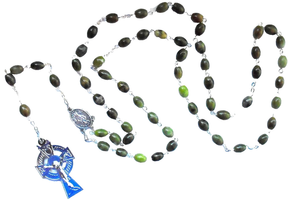 CONNEMARA MARBLE ROSARY OVALBEADS BOXED C200