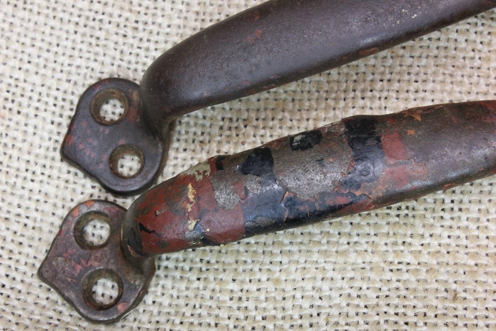 2 Old Drawer Pulls Door Handles Work Bench Paint Splattered Rustic Iron Vintage