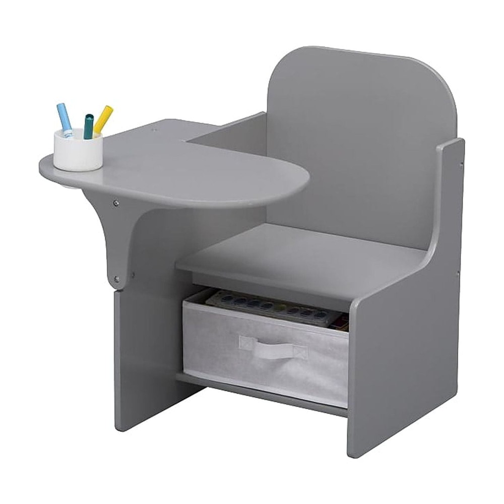 Classic Chair Desk W/ Storage Bin Grey Multi Functional Design Sturdy Composite