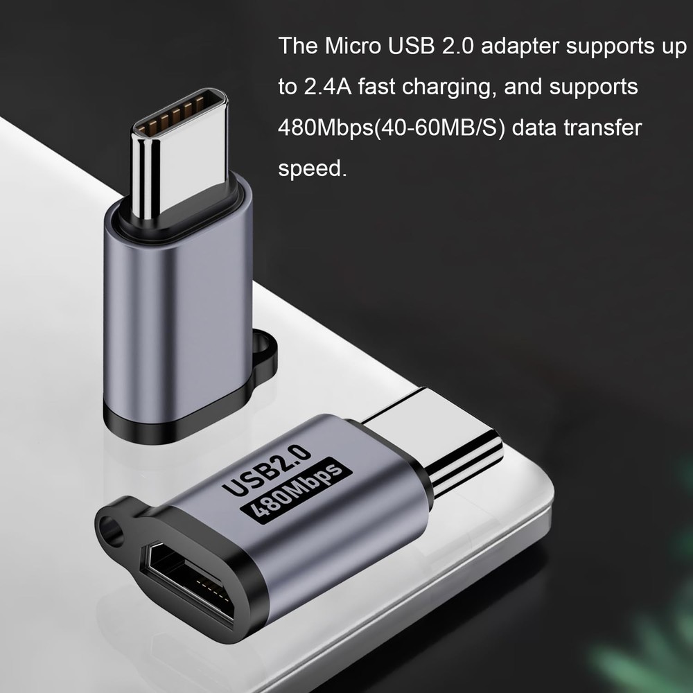 AreMe Micro USB 2.0 to C Adapter (4 Pack), Female Grey