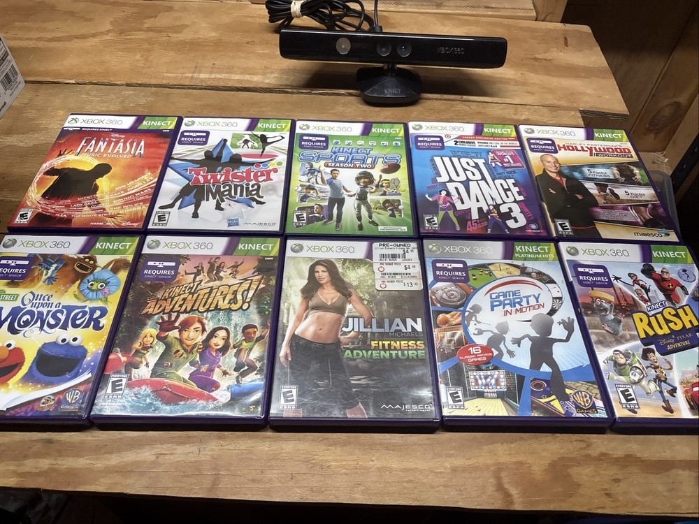 Microsoft 1414 Xbox 360 Kinect Sensor Bar & 10 Games - TESTED NICE DISCS!