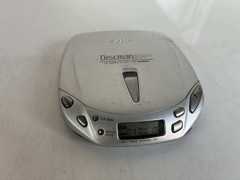 Sony Discman D-E401 Groove CD Player ESP2 Silver - TESTED WORKS