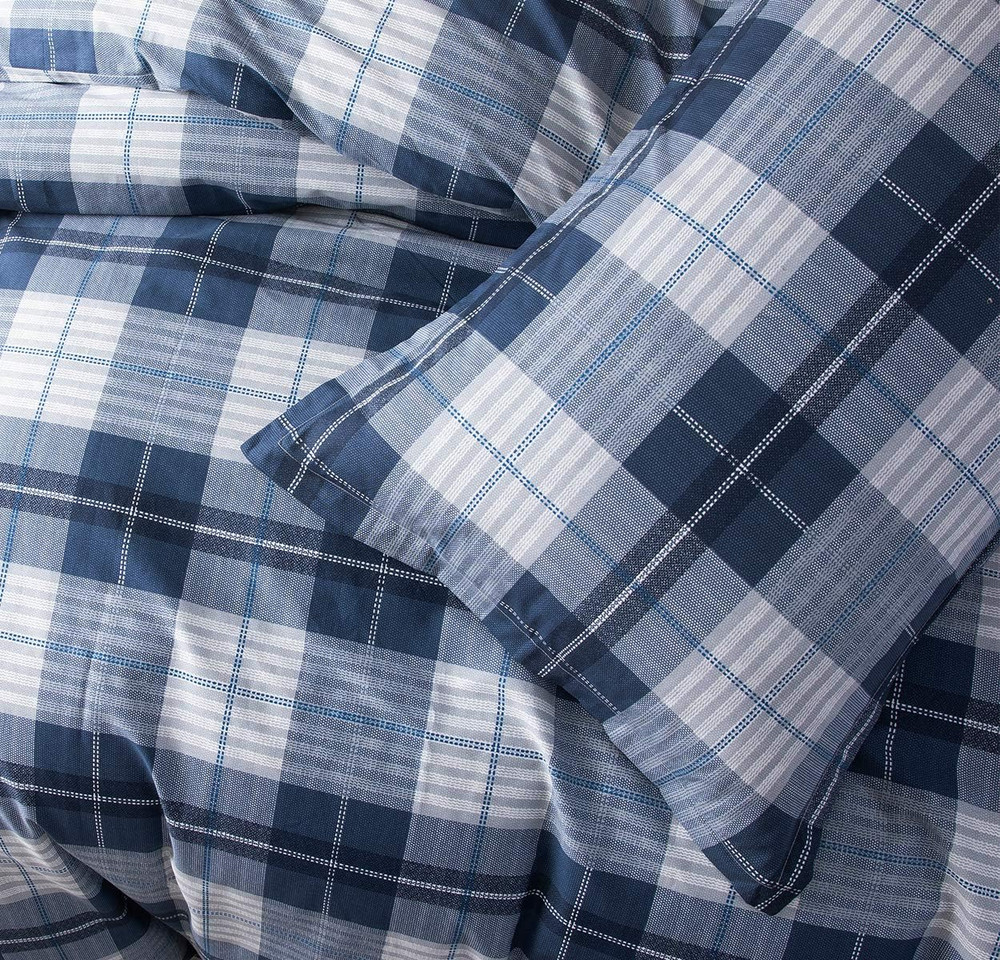 Comforter Queen Size, 600 Thread Count Cotton Navy Blue & Grey Buffalo Pattern B