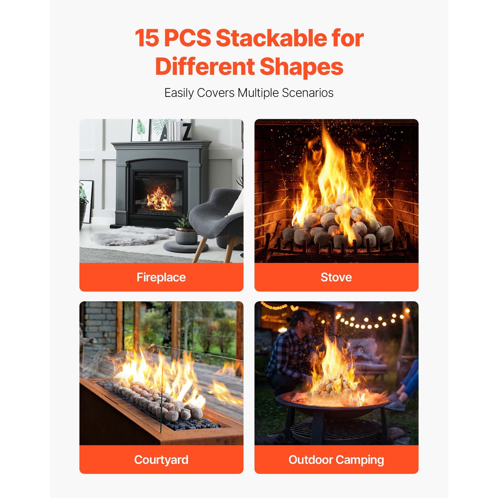 1-2 Inch 48 Pcs Ceramic Fire Pebble Stones Lava Rocks Reusable