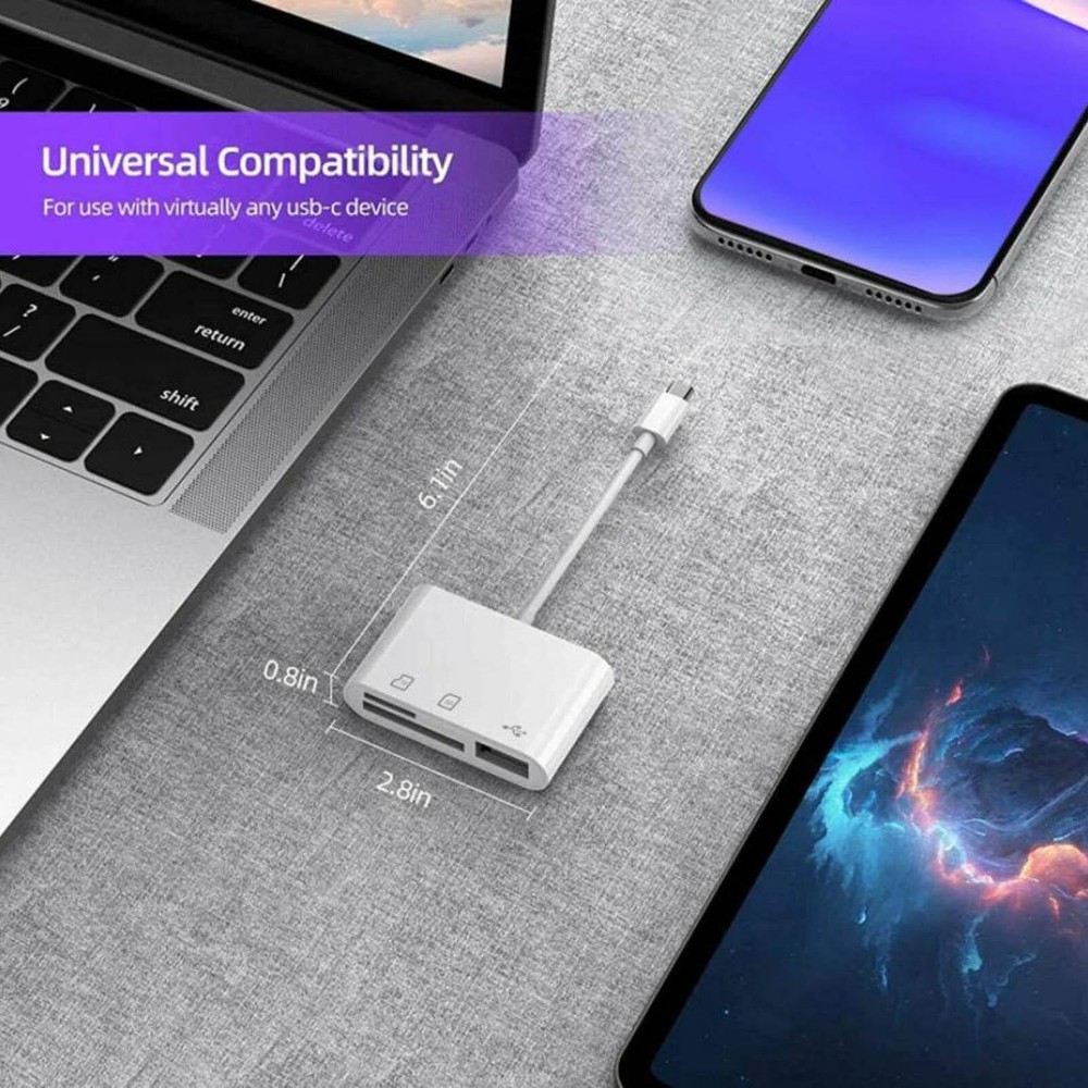 3-Port USB Type C to Card Reader Adapter SD Card Reader For MacBook Pro Laptop