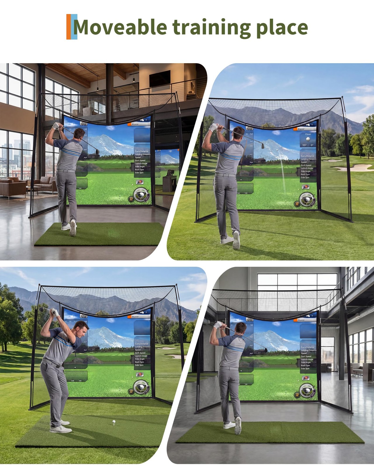 10x8ft Golf Hitting Net w/ Blank Simulator Screen, Fiberglass Frame & Steel Base