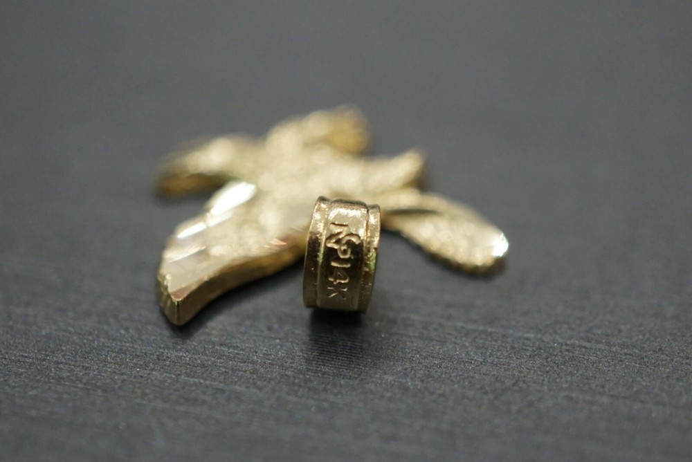 14K Solid Yellow Gold 0.5" Tiny Diamond Cut Eagle Charm Pendant.