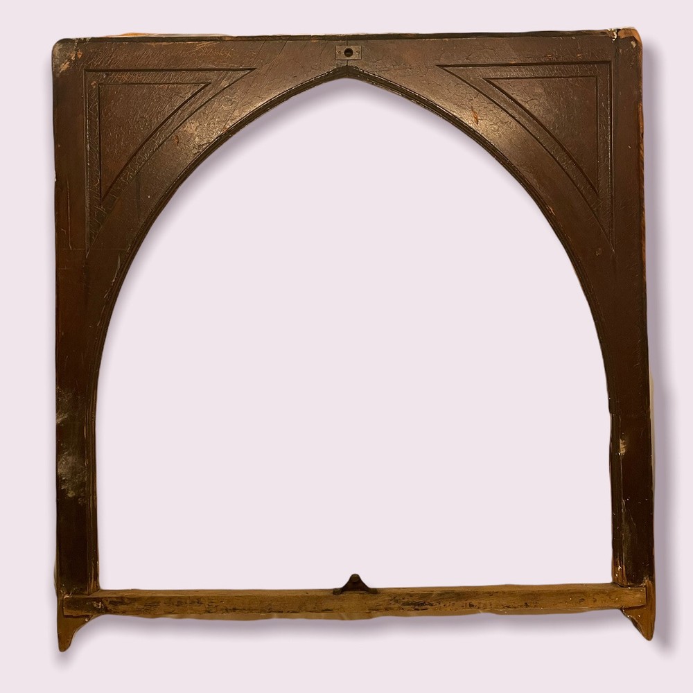 Antique Large Gothic Victorian Arch Solid Oak Raised Panel Window 46.75” X 44.5”