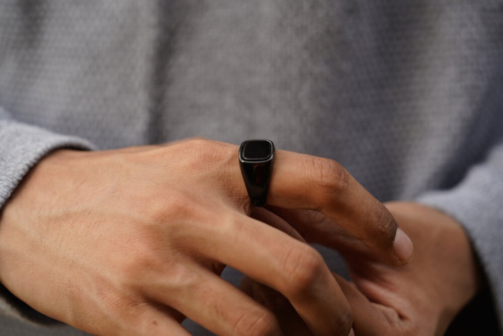 Cushion Black Onyx Ring in Silver or Gold Natural Gemstone Ring For Husband Mens