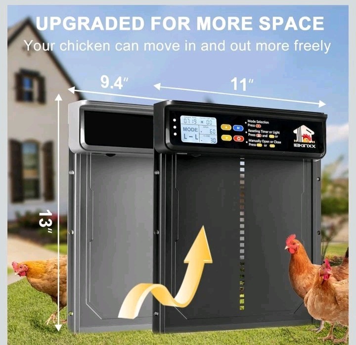 IBKINXX Automatic Chicken Coop Door Solar Powered Timer Remote Light