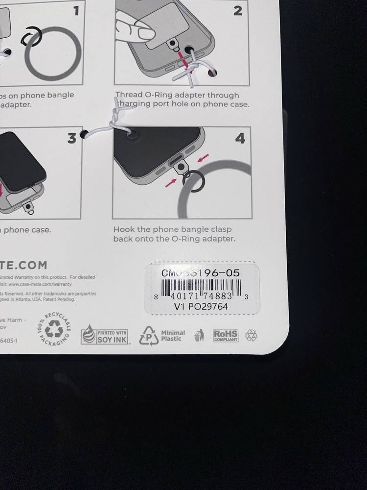 Case-Mate Pink Phone Bangle Strap with O-Ring Adapter Universal Plain Design