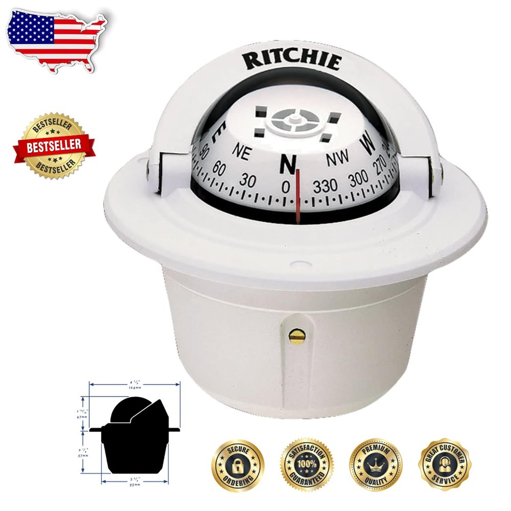 Explorer Flush Mount Compass White - Portable Marine Navigation w/ NiteVu Light