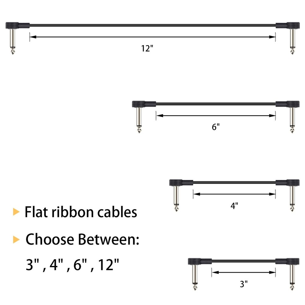 3 Inch Guitar Patch Cables 4 Pack, 1/4" TS Right Angle Effect Pedal Flat Cabl...