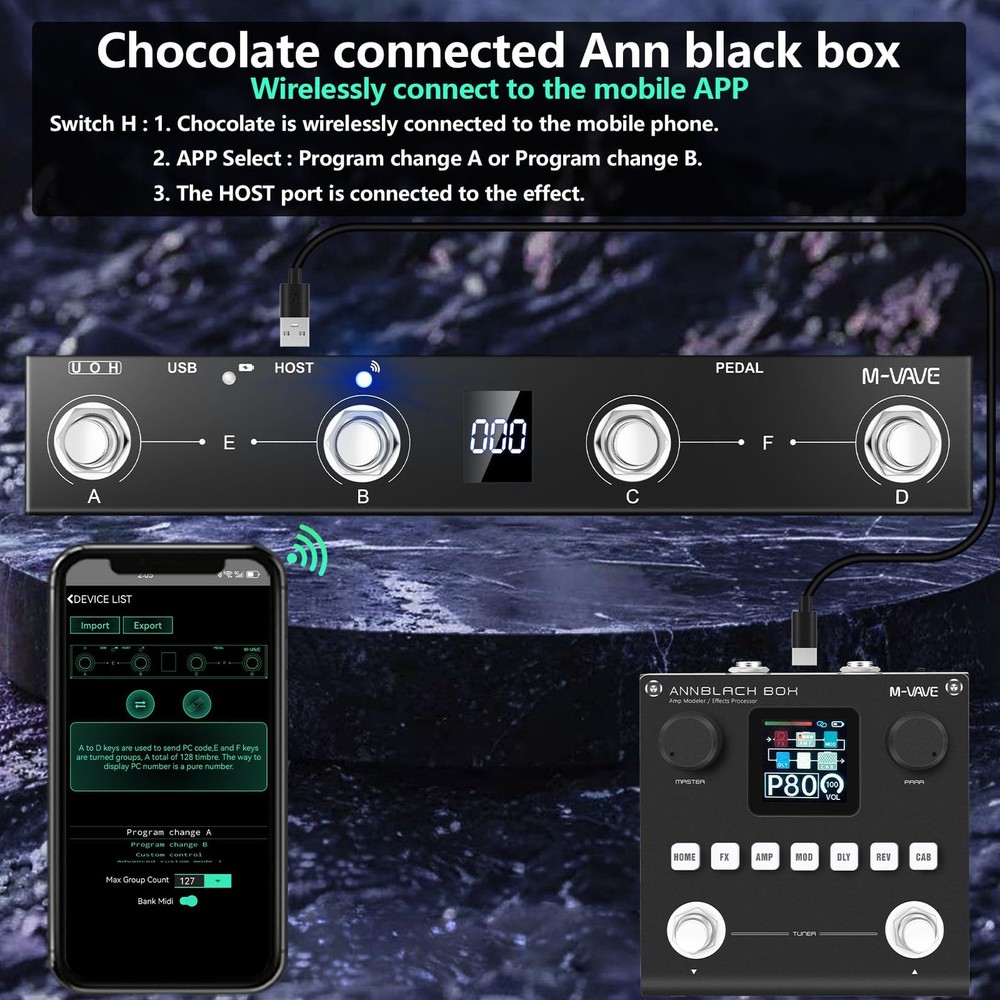 Chocolate Plus Wireless MIDI Foot Controller 4 Buttons BT Rechargeable, APP C...