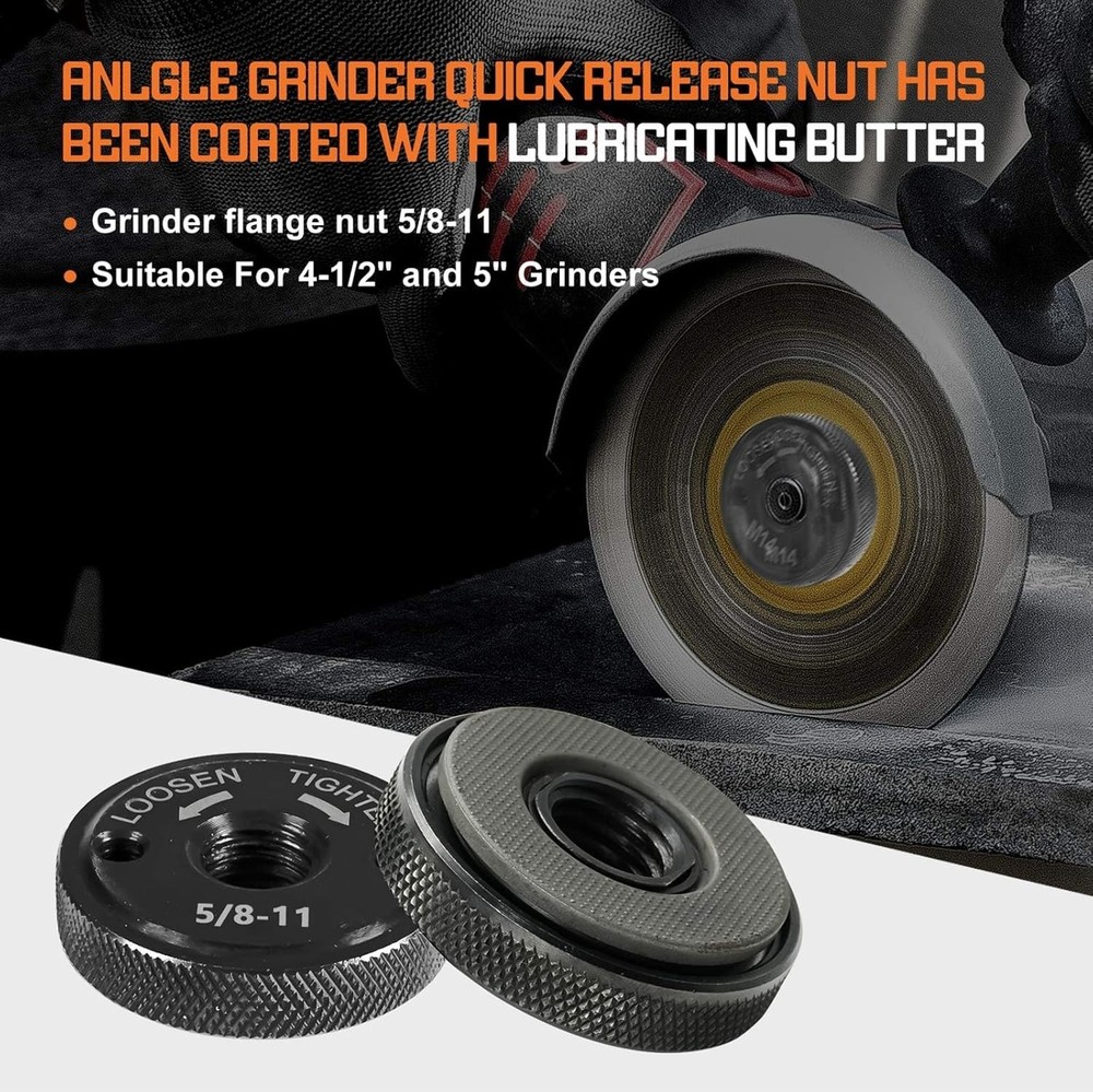 Self-Locking Flange Nuts for 4.5" & 5" Angle Grinders, 2PCS, No Wrench Needed