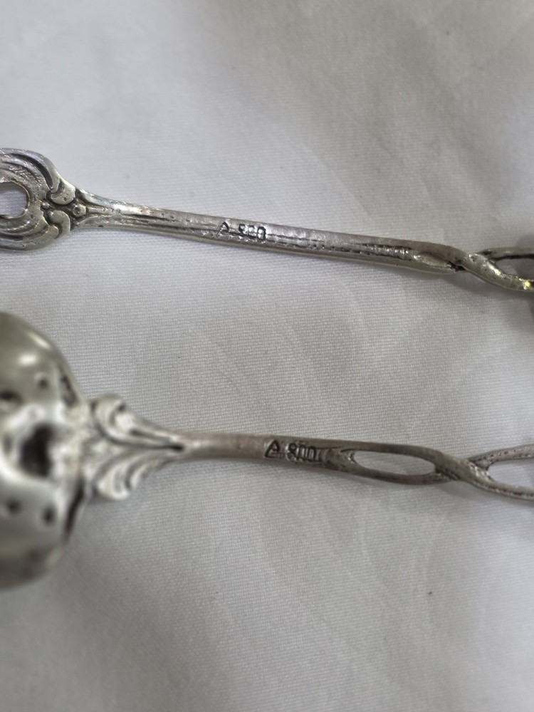 .800 Silver Alloy Rose Pattern Fork and Spoon Set, Antique Flatware Pair