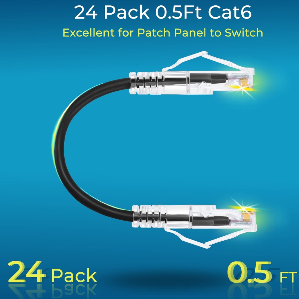 24 Pack Patch Cables Cat6/ Cat6a 0.5ft Slim, Cat6a Ethernet Patch Cable 10G Supp